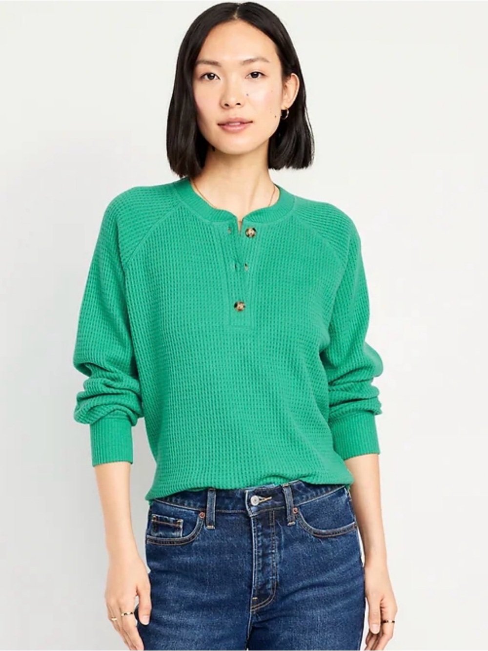 Old Navy Green Waffle-Knit Henley Sweatshirt